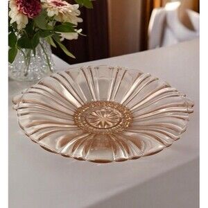 VTG Anchor Hocking Glass Old Cafe Depression PINK Candy Bowl Dish 8 3/4” Handles